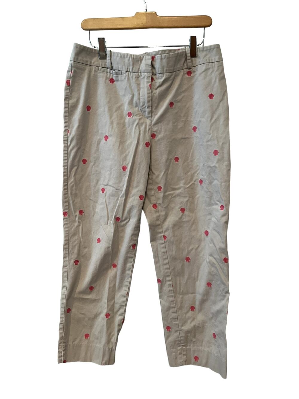 Talbots Signature Pink Scallop Shell Embroidered Summer Khaki Pants 8
